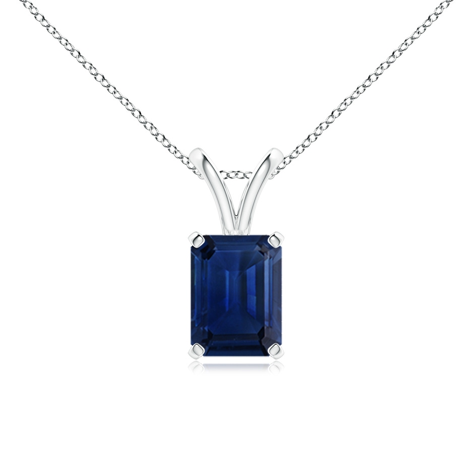 8x6mm AAA Emerald-Cut Blue Sapphire Solitaire Pendant with V-Bale in White Gold 