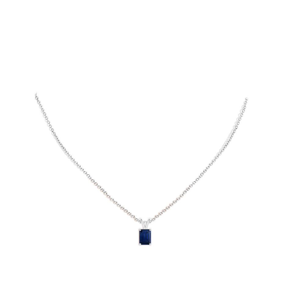 8x6mm AAA Emerald-Cut Blue Sapphire Solitaire Pendant with V-Bale in White Gold pen