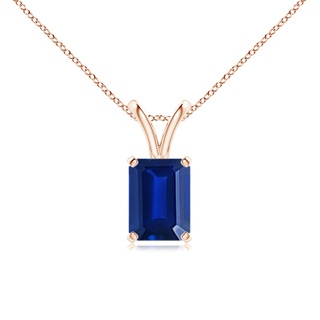8x6mm AAAA Emerald-Cut Blue Sapphire Solitaire Pendant with V-Bale in 9K Rose Gold