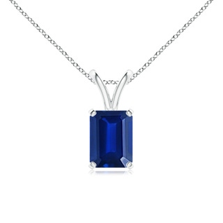 8x6mm AAAA Emerald-Cut Blue Sapphire Solitaire Pendant with V-Bale in P950 Platinum