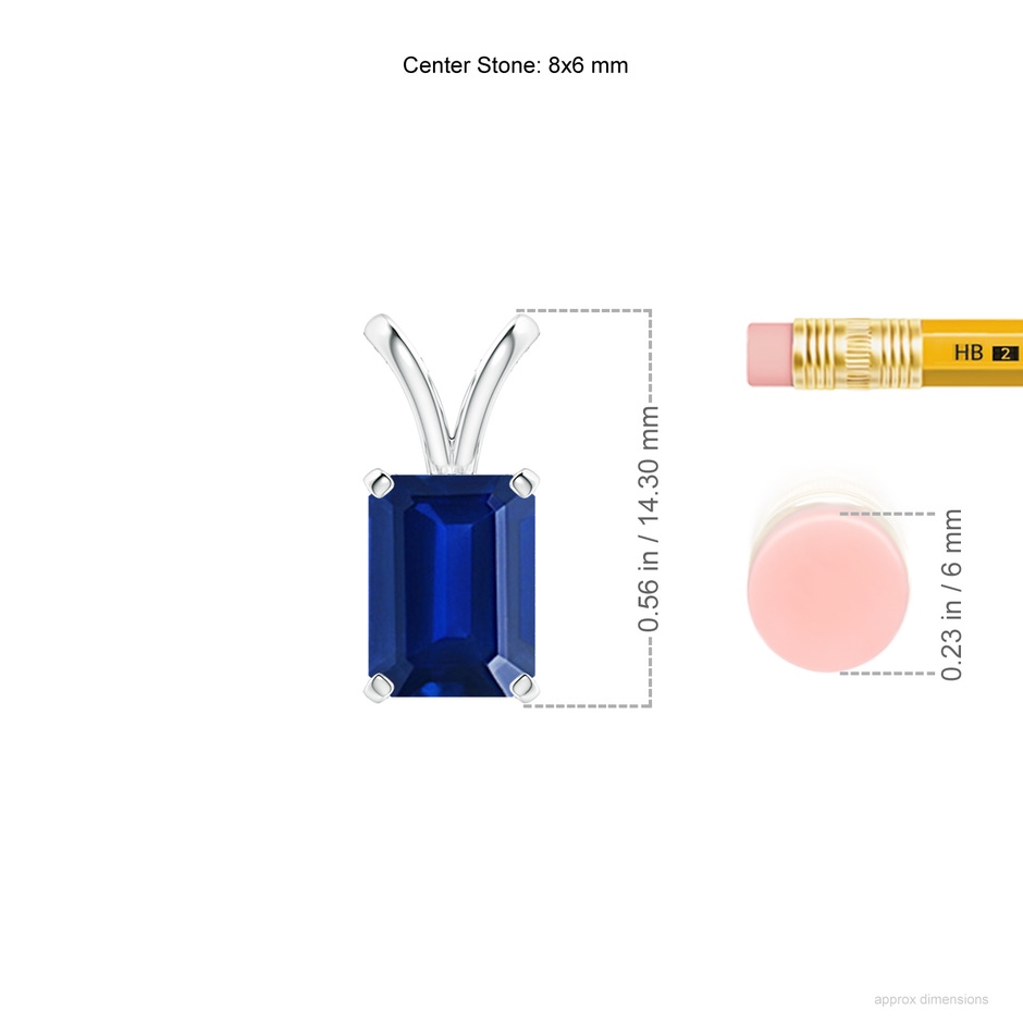 8x6mm AAAA Emerald-Cut Blue Sapphire Solitaire Pendant with V-Bale in P950 Platinum ruler