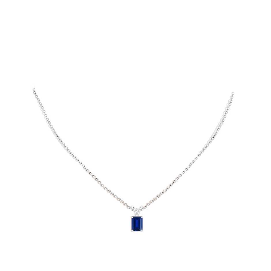 8x6mm AAAA Emerald-Cut Blue Sapphire Solitaire Pendant with V-Bale in P950 Platinum pen