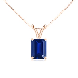 8x6mm AAAA Emerald-Cut Blue Sapphire Solitaire Pendant with V-Bale in Rose Gold