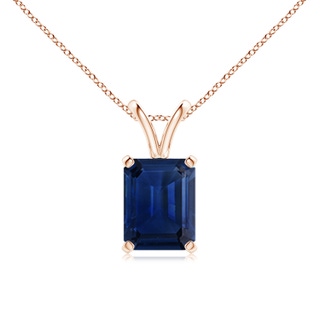 9x7mm AAA Emerald-Cut Blue Sapphire Solitaire Pendant with V-Bale in Rose Gold