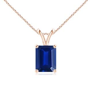 9x7mm AAAA Emerald-Cut Blue Sapphire Solitaire Pendant with V-Bale in 10K Rose Gold