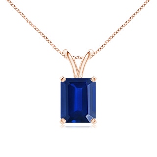 9x7mm AAAA Emerald-Cut Blue Sapphire Solitaire Pendant with V-Bale in 18K Rose Gold