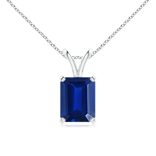 9x7mm AAAA Emerald-Cut Blue Sapphire Solitaire Pendant with V-Bale in P950 Platinum