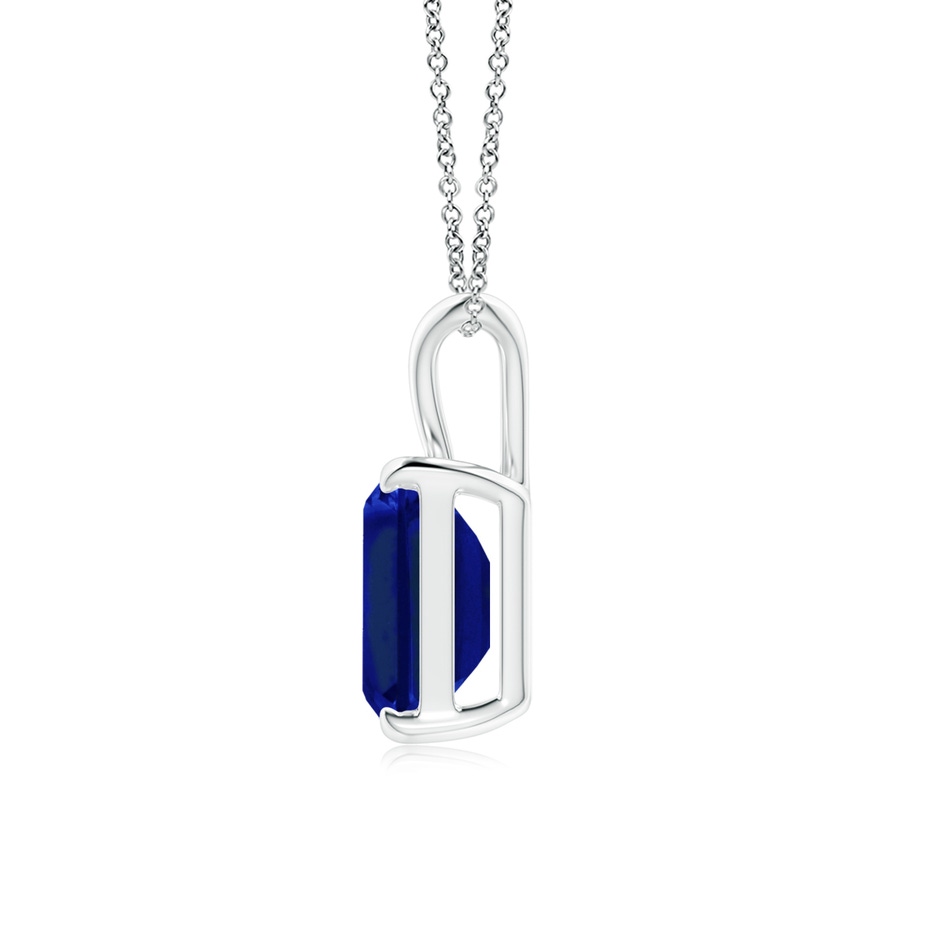 9x7mm AAAA Emerald-Cut Blue Sapphire Solitaire Pendant with V-Bale in P950 Platinum side 199