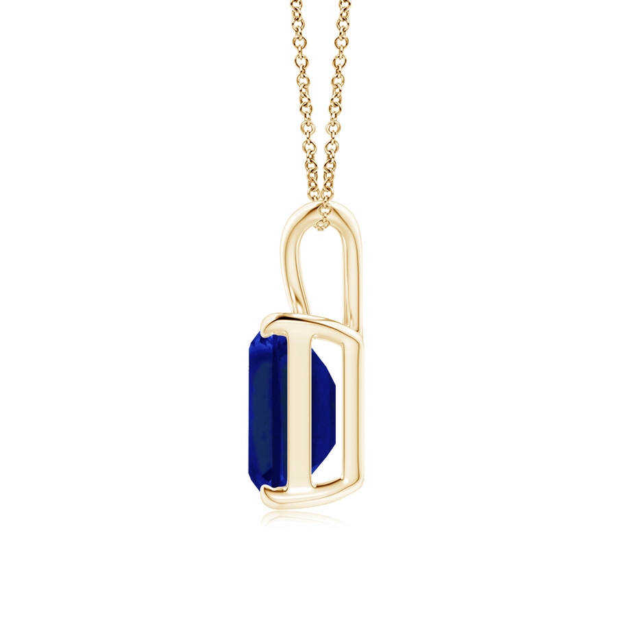 9x7mm Lab-Grown Emerald-Cut Blue Sapphire Solitaire Pendant with V-Bale in Yellow Gold side 199