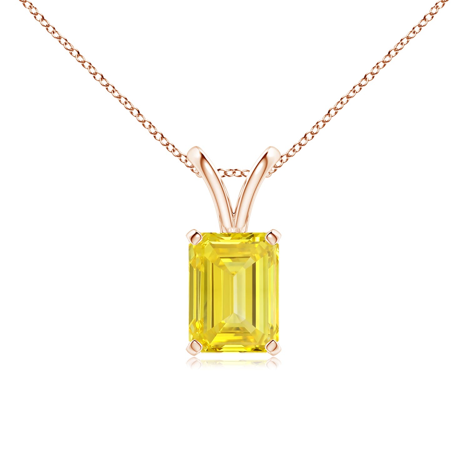Angara 1.5 CTW Emerald-Cut Fancy Intense Yellow Diamond Solitaire V-Bale Pendant in 18K Rose Gold