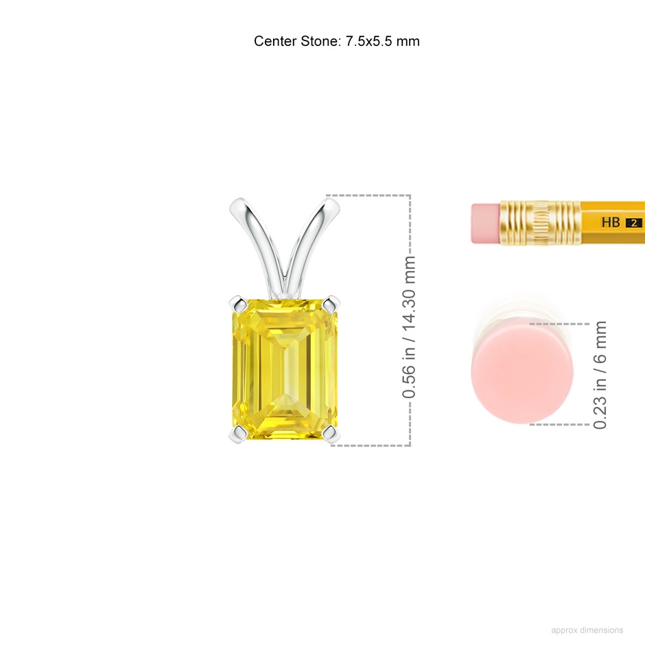 7.5x5.5mm AAAA Emerald-Cut Fancy Intense Yellow Diamond Solitaire V-Bale Pendant in P950 Platinum ruler