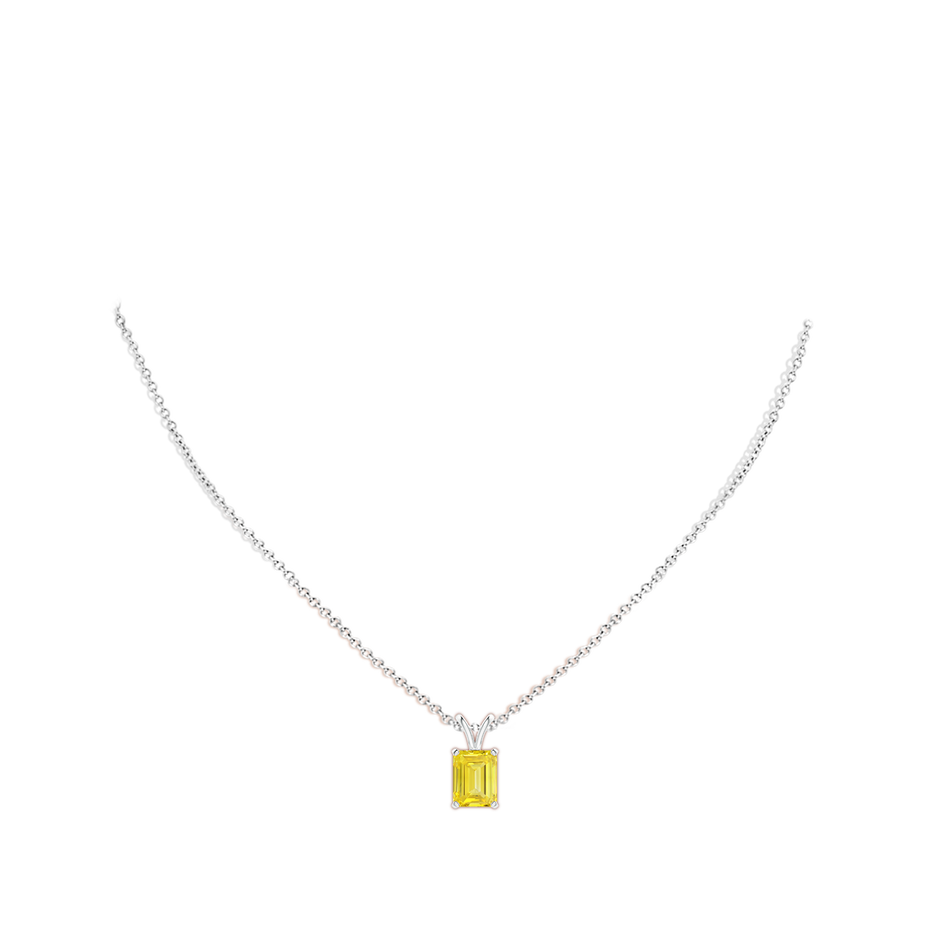 8.5x6.5mm AAAA Emerald-Cut Fancy Intense Yellow Diamond Solitaire V-Bale Pendant in P950 Platinum pen
