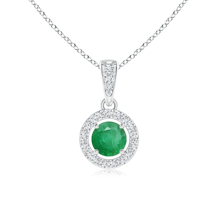 4mm A Floating Emerald Pendant with Diamond Halo in White Gold 
