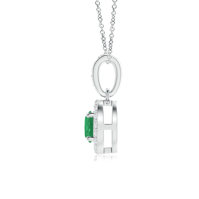 4mm A Floating Emerald Pendant with Diamond Halo in White Gold product image