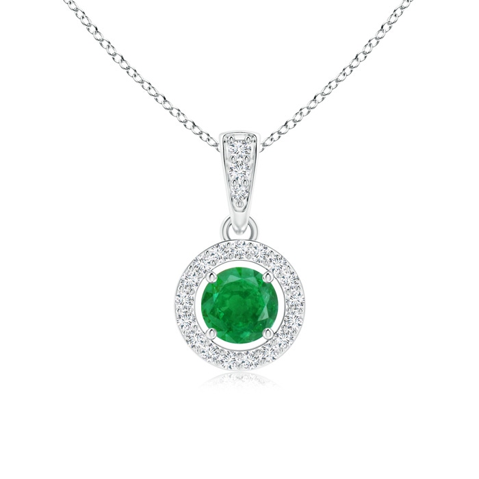 4mm AA Floating Emerald Pendant with Diamond Halo in P950 Platinum 