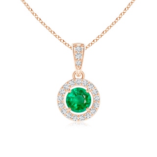 4mm AAA Floating Emerald Pendant with Diamond Halo in Rose Gold