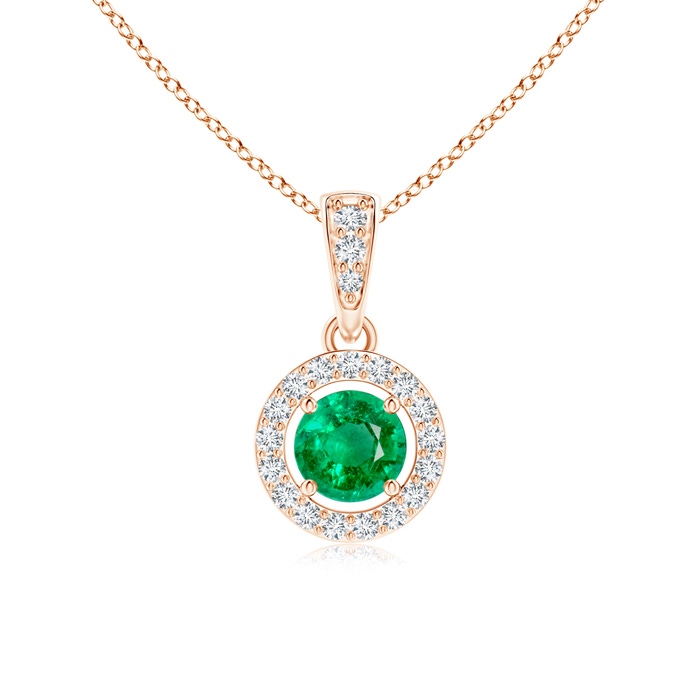 4mm AAA Floating Emerald Pendant with Diamond Halo in Rose Gold 