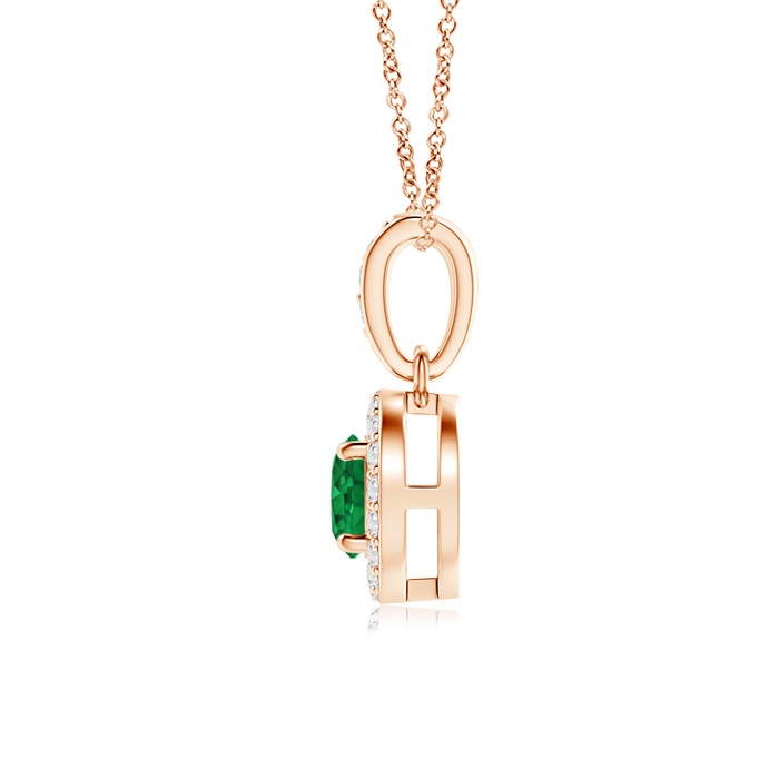 4mm AAA Floating Emerald Pendant with Diamond Halo in Rose Gold Product Image
