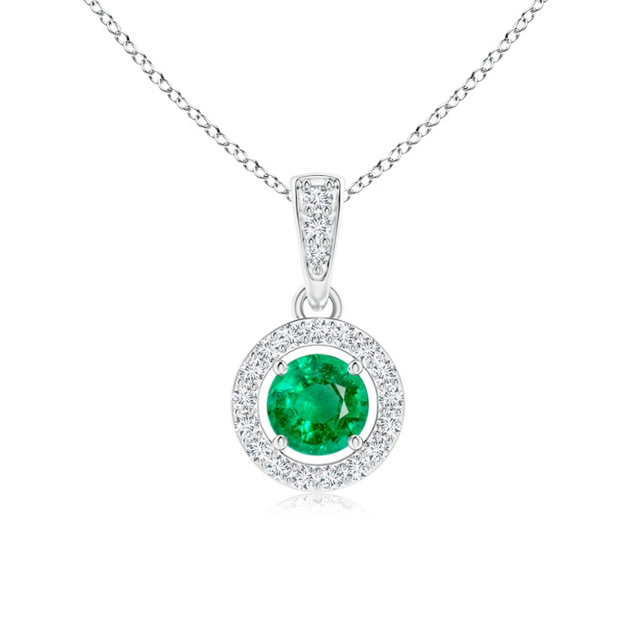 4mm AAA Floating Emerald Pendant with Diamond Halo in White Gold 
