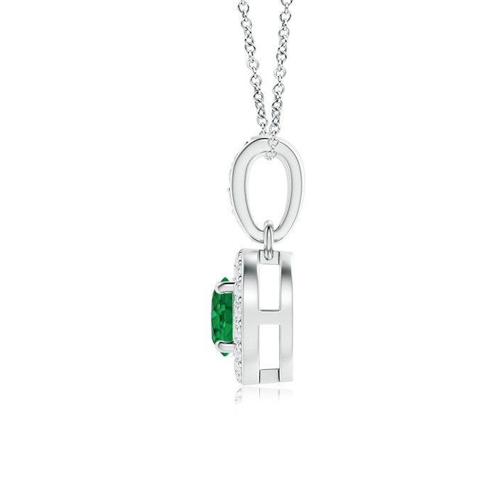 4mm AAA Floating Emerald Pendant with Diamond Halo in White Gold product image