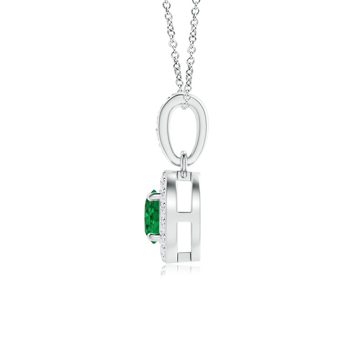 4mm AAA Floating Emerald Pendant with Diamond Halo in White Gold Product Image