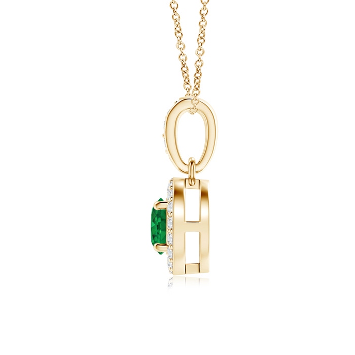 4mm AAA Floating Emerald Pendant with Diamond Halo in Yellow Gold product image
