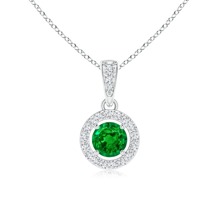 4mm AAAA Floating Emerald Pendant with Diamond Halo in P950 Platinum
