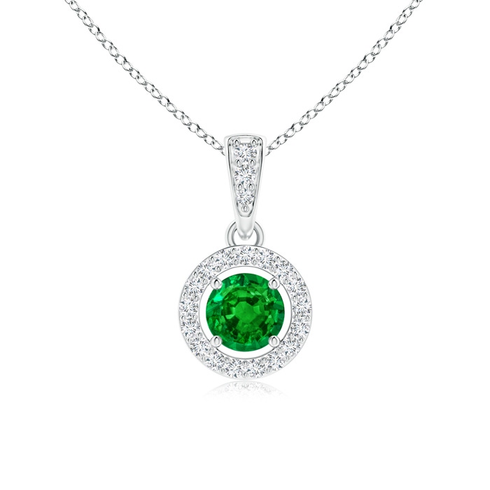 4mm AAAA Floating Emerald Pendant with Diamond Halo in P950 Platinum 