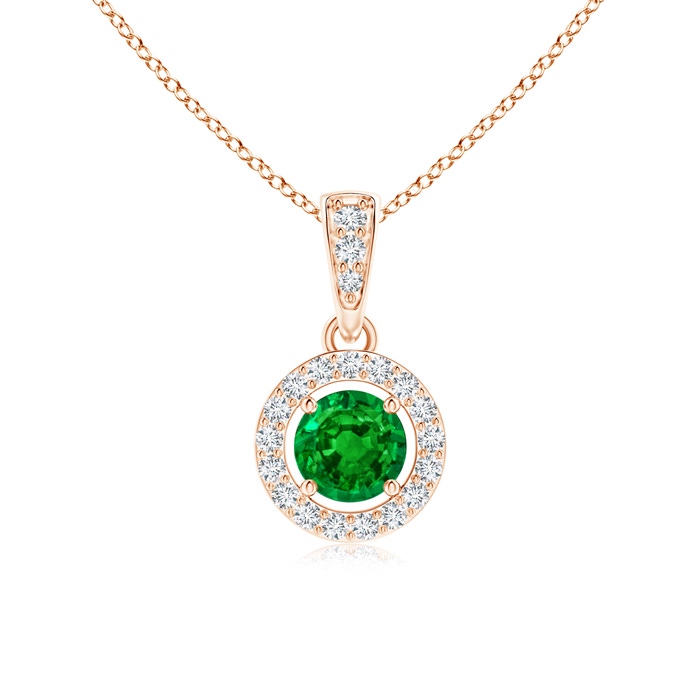 4mm AAAA Floating Emerald Pendant with Diamond Halo in Rose Gold