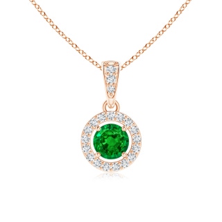 4mm AAAA Floating Emerald Pendant with Diamond Halo in Rose Gold