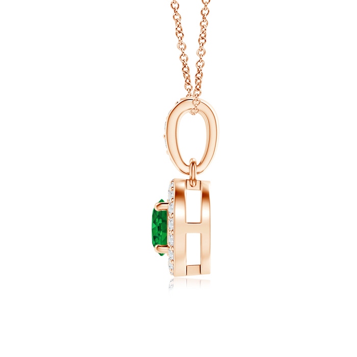 4mm AAAA Floating Emerald Pendant with Diamond Halo in Rose Gold product image