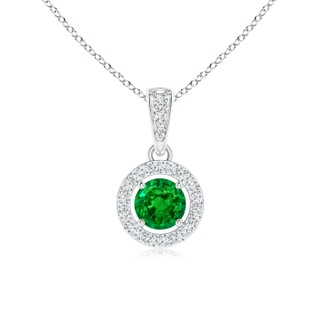 4mm AAAA Floating Emerald Pendant with Diamond Halo in White Gold