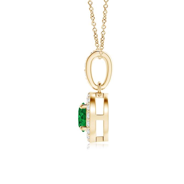 4mm AAAA Floating Emerald Pendant with Diamond Halo in Yellow Gold Product Image
