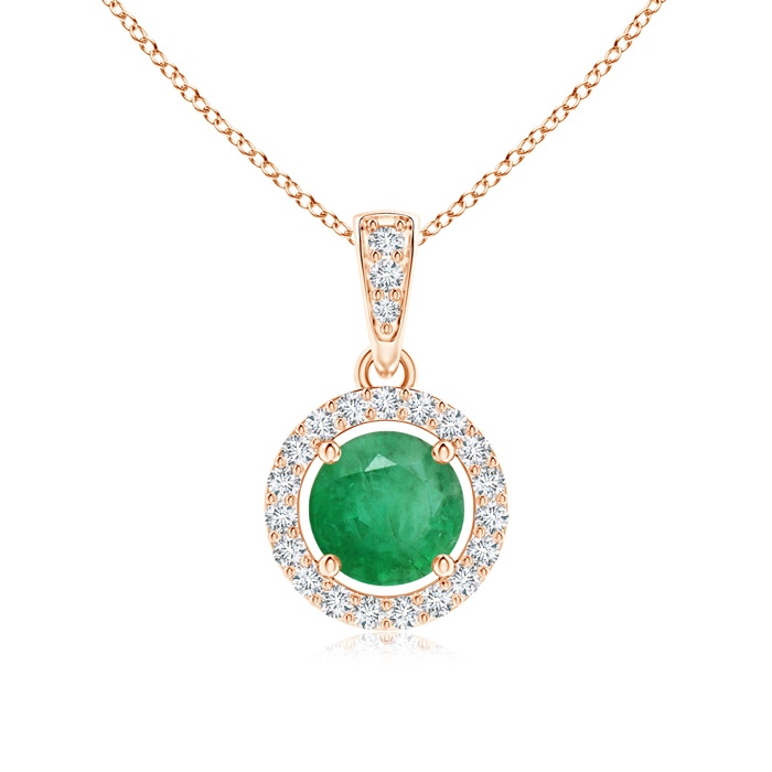 5mm A Floating Emerald Pendant with Diamond Halo in Rose Gold 
