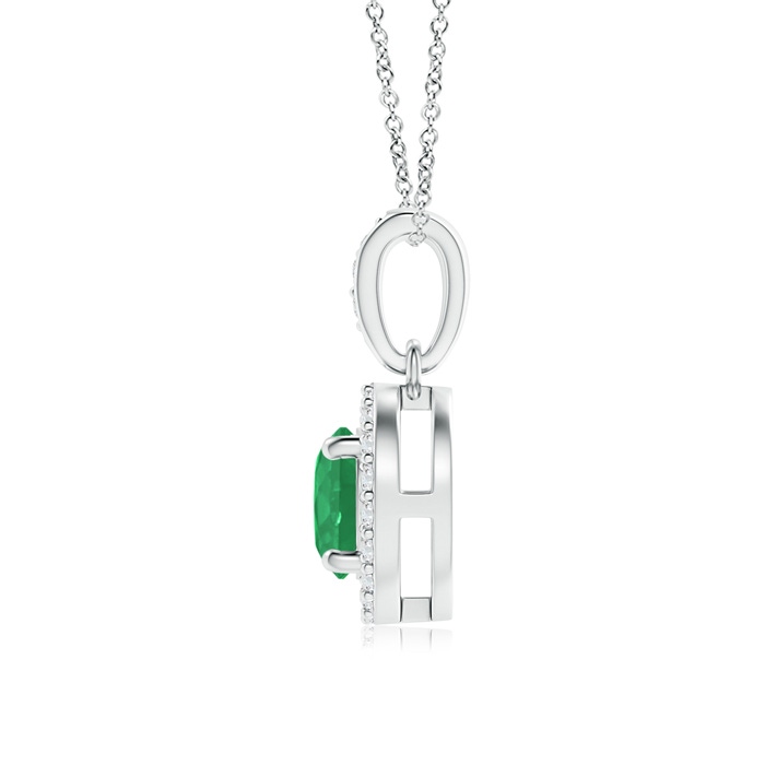 5mm A Floating Emerald Pendant with Diamond Halo in White Gold product image