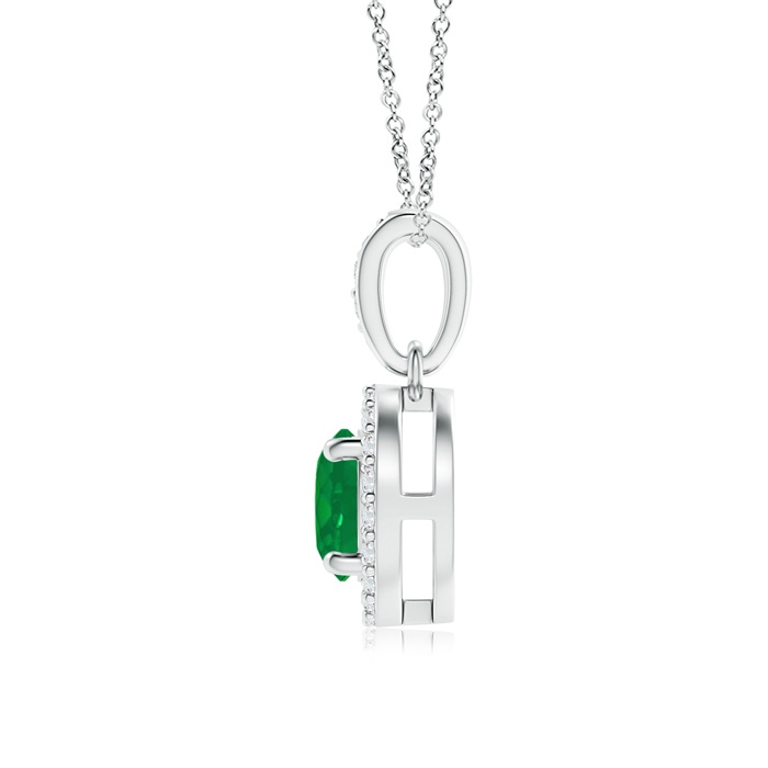 5mm AA Floating Emerald Pendant with Diamond Halo in P950 Platinum product image