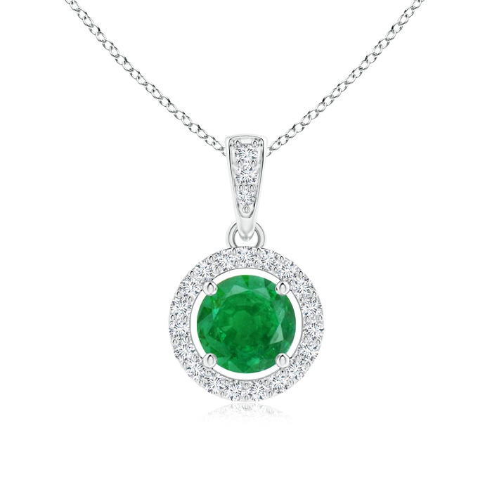 5mm AA Floating Emerald Pendant with Diamond Halo in White Gold 