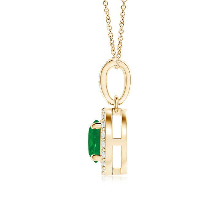 5mm AA Floating Emerald Pendant with Diamond Halo in Yellow Gold product image