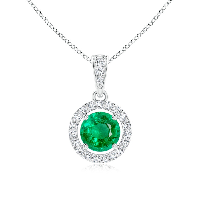 5mm AAA Floating Emerald Pendant with Diamond Halo in P950 Platinum 