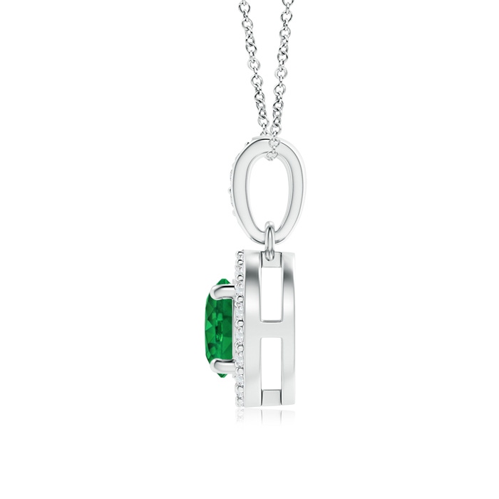 5mm AAA Floating Emerald Pendant with Diamond Halo in White Gold Product Image