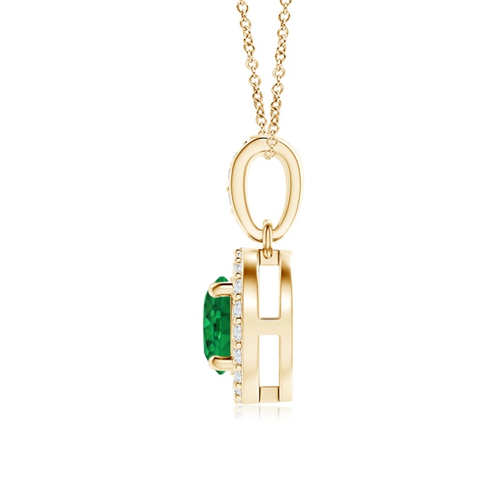 5mm AAA Floating Emerald Pendant with Diamond Halo in Yellow Gold product image