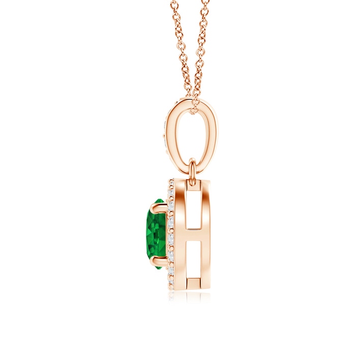 5mm AAAA Floating Emerald Pendant with Diamond Halo in Rose Gold product image