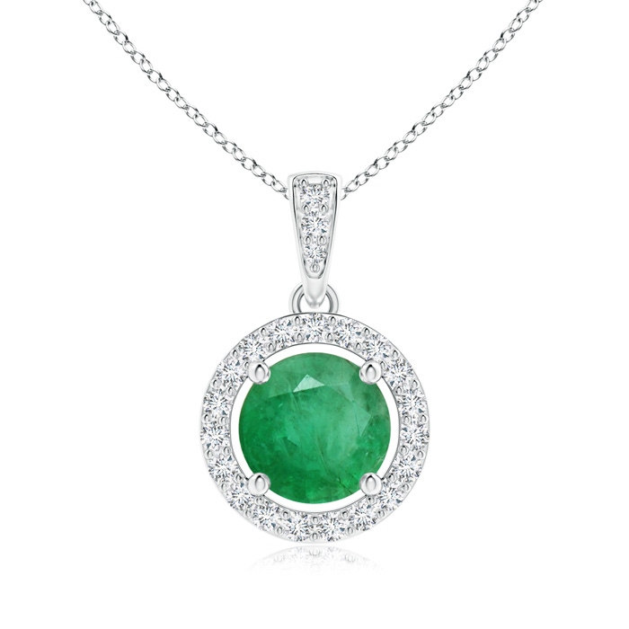 6mm A Floating Emerald Pendant with Diamond Halo in P950 Platinum 