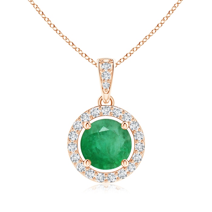 6mm A Floating Emerald Pendant with Diamond Halo in Rose Gold 