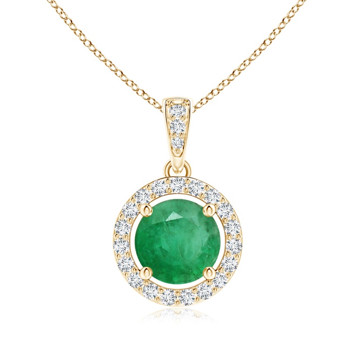 6mm A Floating Emerald Pendant with Diamond Halo in Yellow Gold 