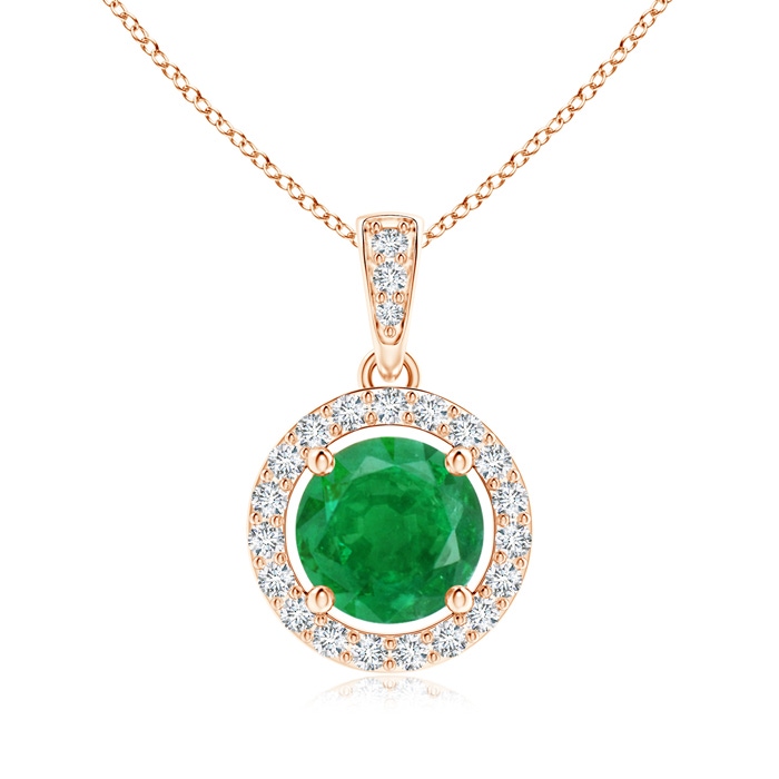 6mm AA Floating Emerald Pendant with Diamond Halo in Rose Gold 