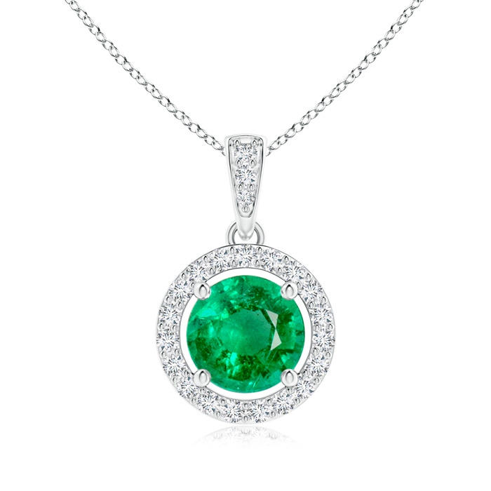 6mm AAA Floating Emerald Pendant with Diamond Halo in P950 Platinum 