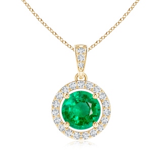 6mm AAA Floating Emerald Pendant with Diamond Halo in Yellow Gold
