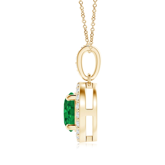 6mm AAA Floating Emerald Pendant with Diamond Halo in Yellow Gold Product Image