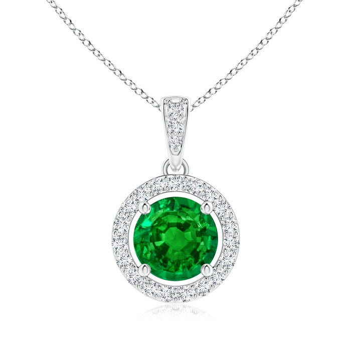 6mm AAAA Floating Emerald Pendant with Diamond Halo in P950 Platinum 
